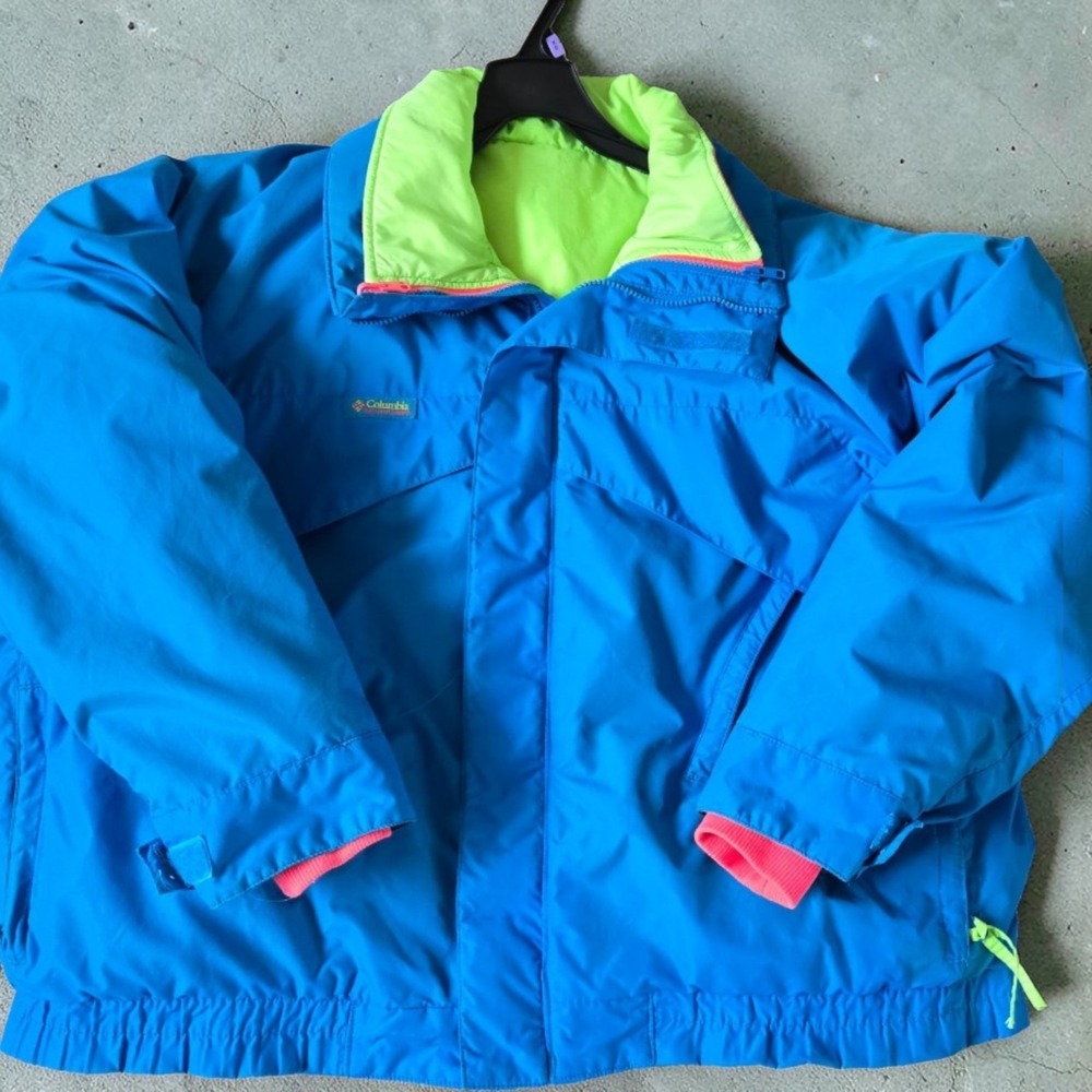 Vintage Columbia Radial Sleeve 4-in-1 Ski Jacket Reversible Neon Liner XL 90s